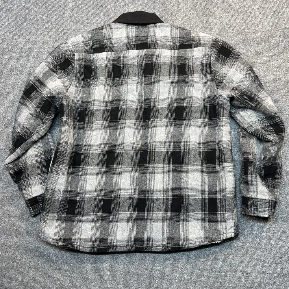 Eddie Bauer Jacket Mens Large Gray Plaid Sherpa Lined Flannel Full Zip Outdoor